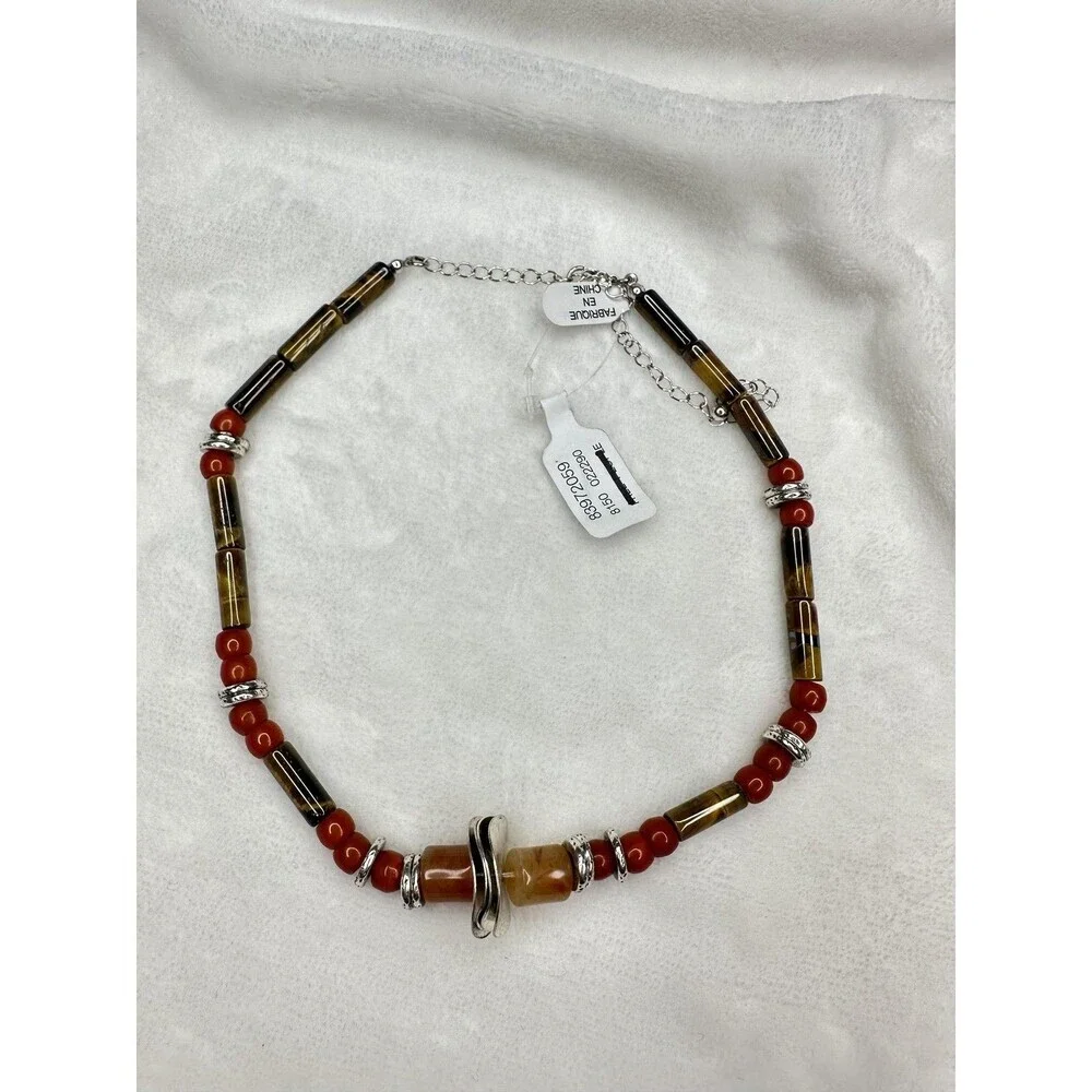 NEW Free People Birdie Choker Necklace Brown Silver Neutral Bohemian Layering